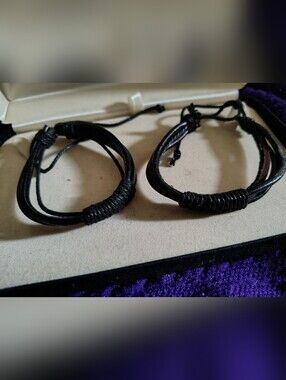 🚨Unisex Set of 2 Handmade Black Braided Leather Bracelets
